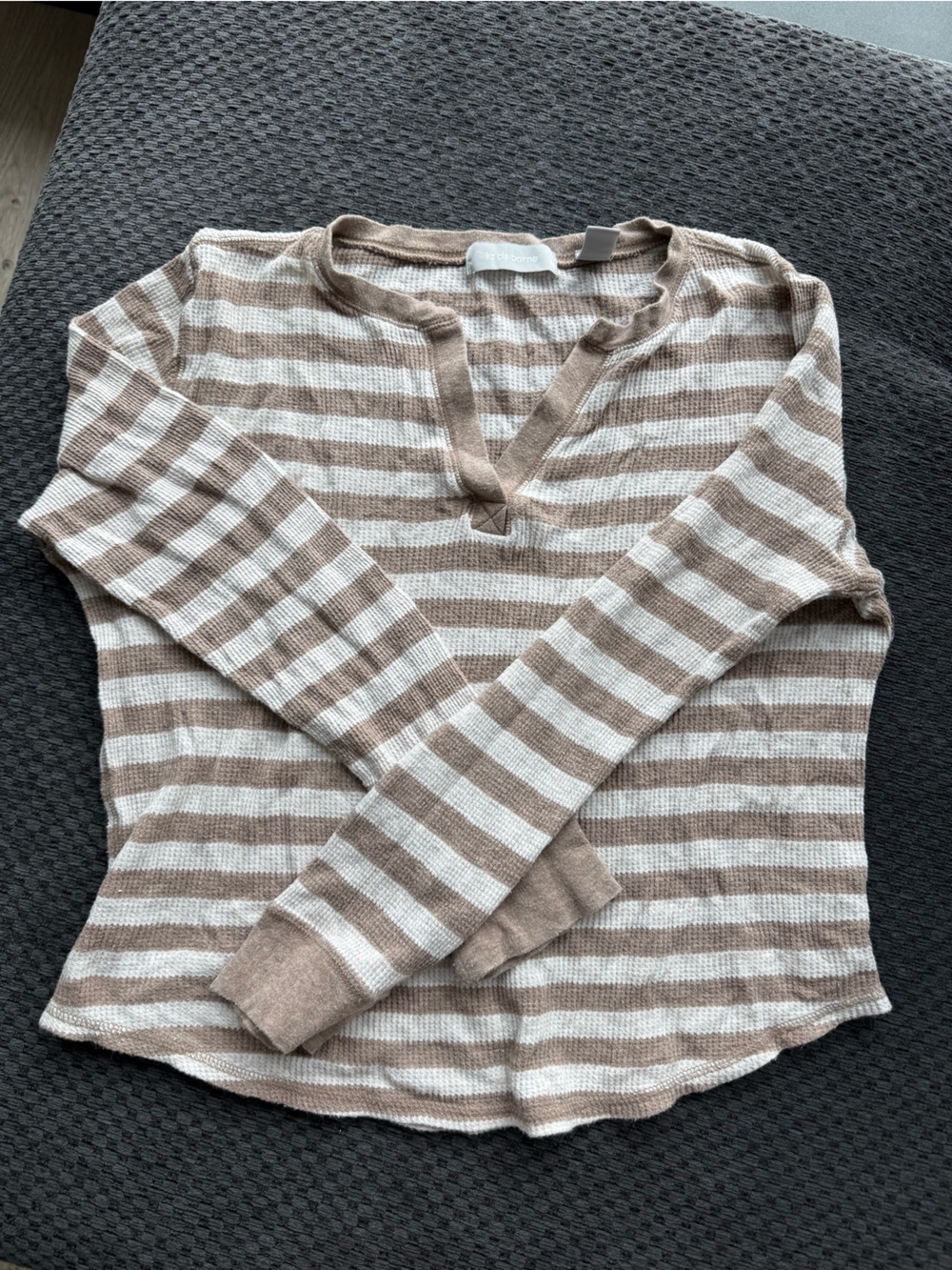 Striped Beige & White Women's Long-Sleeve Undershirt
